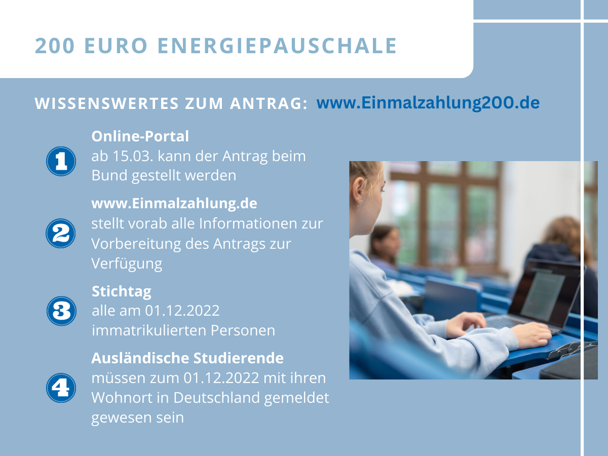 Informationen wo die Auszahlung der Energiepauschale beantragt werden kann und wer Antragsberechtigt ist. tät Greifswald