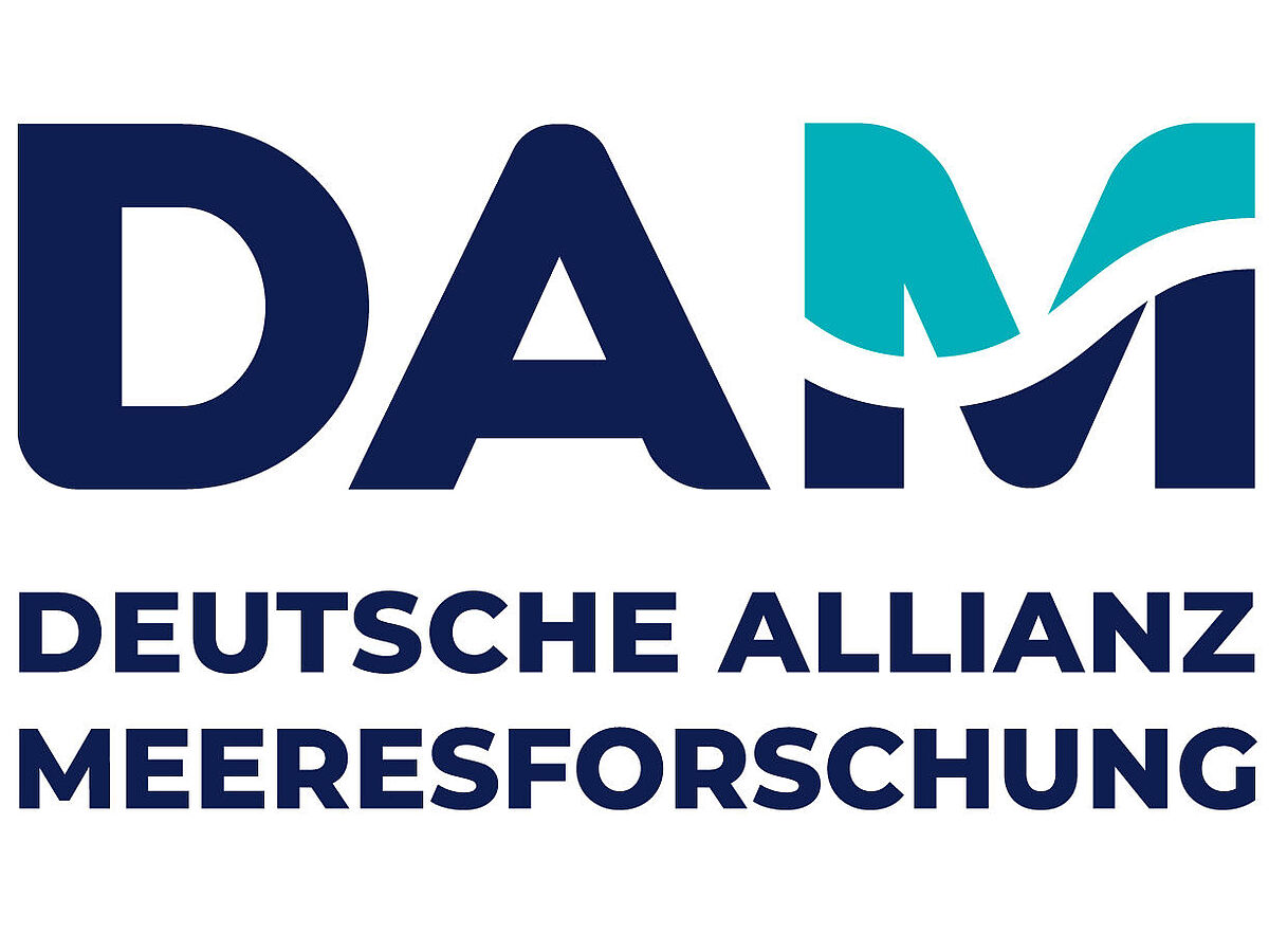 Das Logo der Deutschen Allianz Meeresforschung bestehend aus den Buchstaben DAM