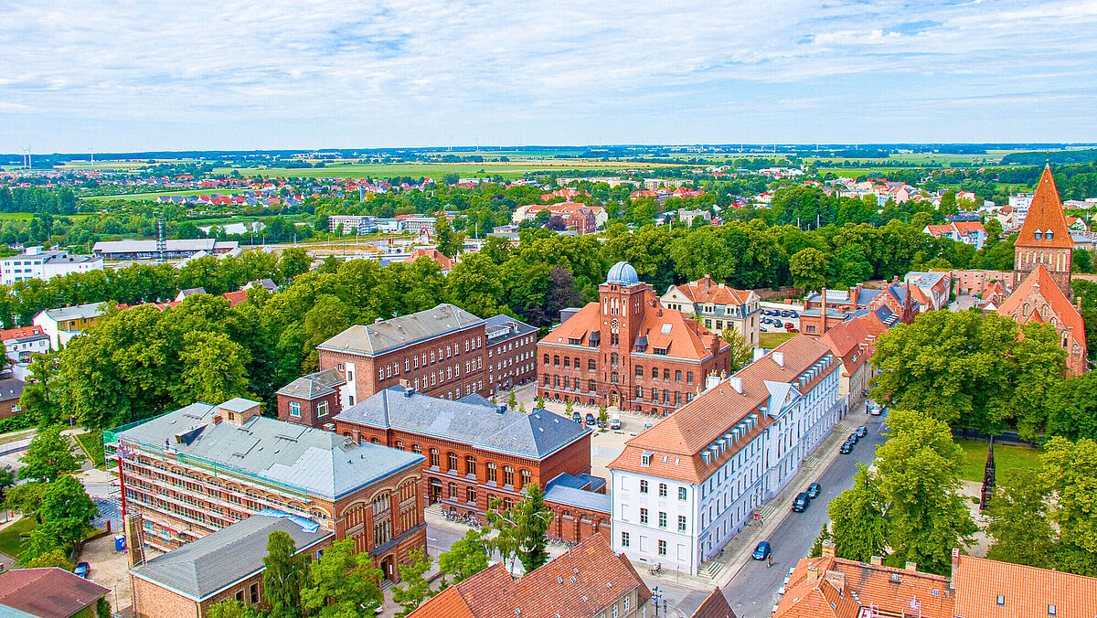 View from St Nicholas’s Cathedral of the historic university campus in Greifswald